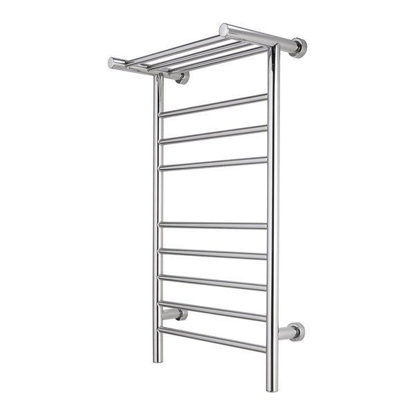 Warmlyyours Summit Towel Warmer, Polished, Dual Connection, 8 Bars & Heated 3-Bar Shelf TW-SUM08PS-HP